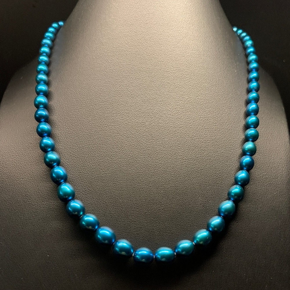 Honora Teal Blue Cultured Freshwater Pearl Necklace 17 Inch Strand 22.97g